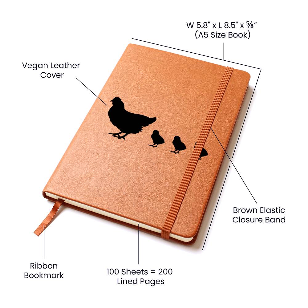 Mama Chicken With 3 Chicks - Vegan Leather Journal