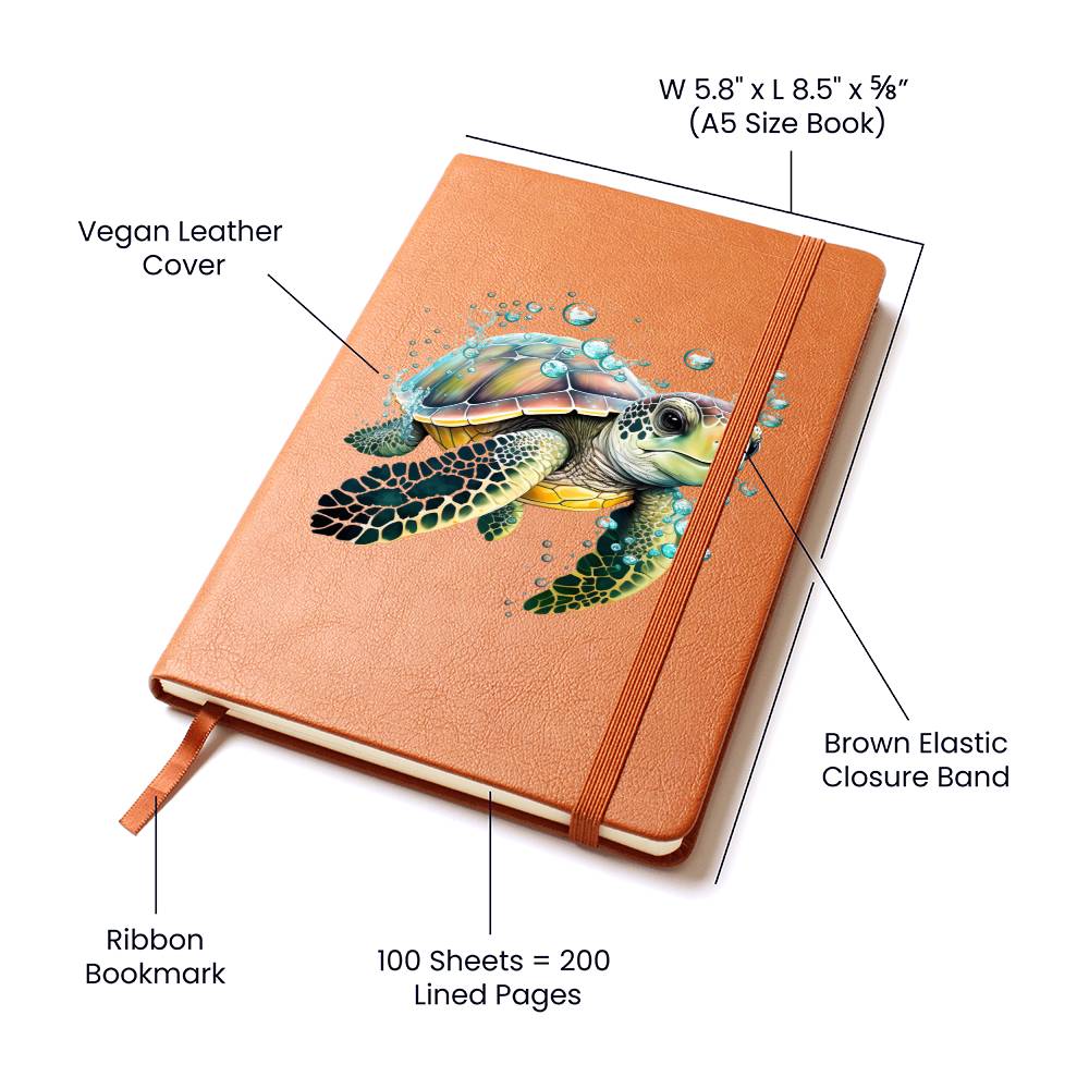 Cute Sea Turtle 004 - Vegan Leather Journal