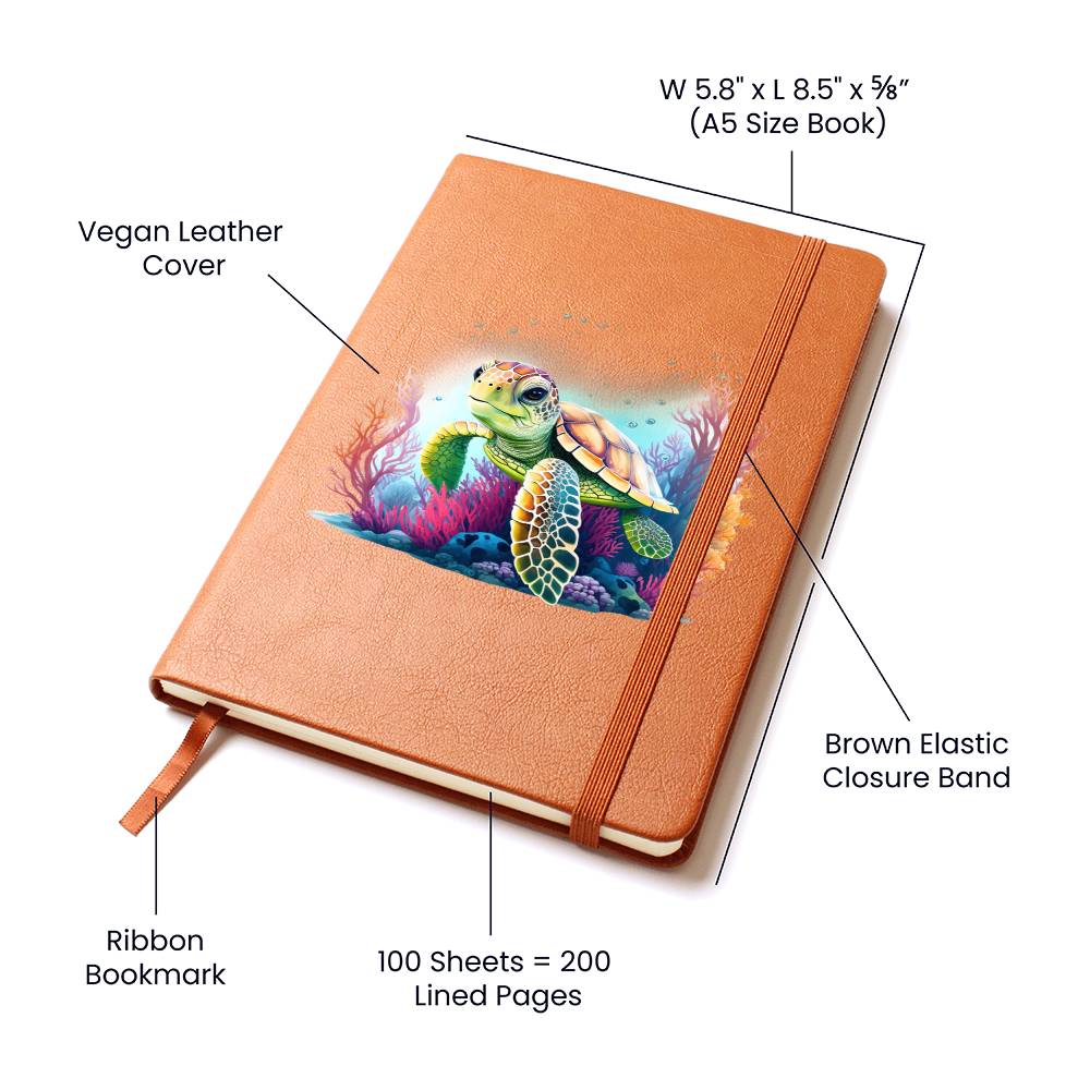 Cute Sea Turtle 006 - Vegan Leather Journal