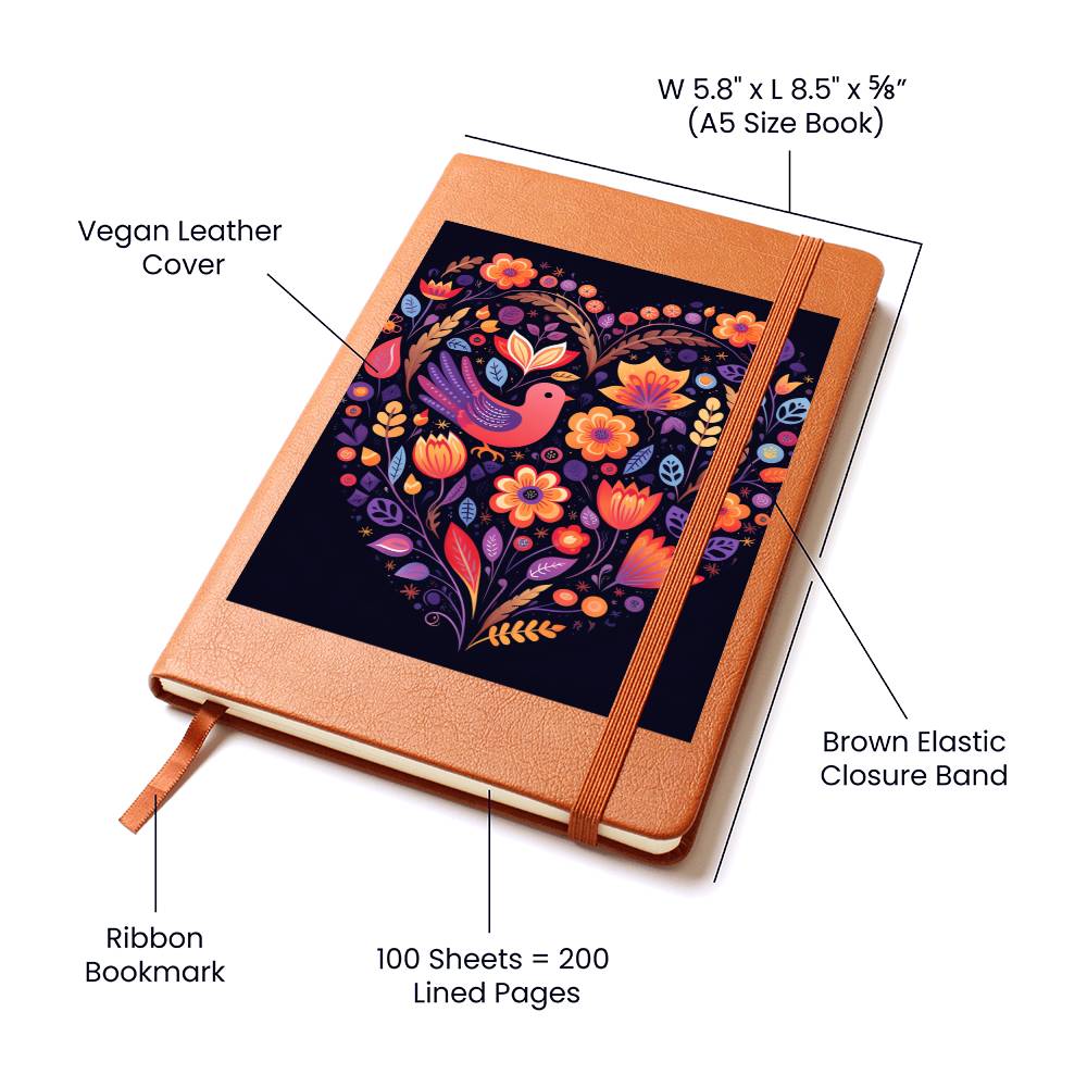 Birds And Floral Design 113 - Vegan Leather Journal