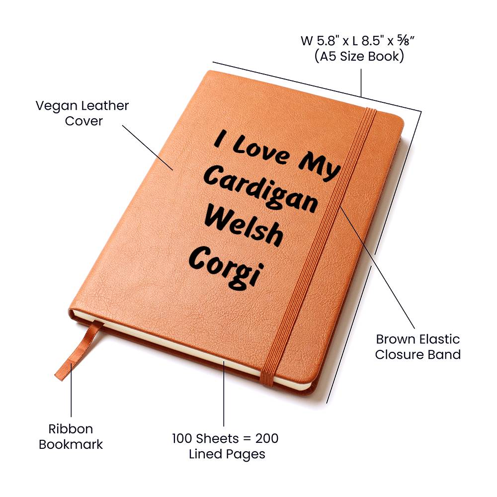 Love My Cardigan Welsh Corgi v4 - Vegan Leather Journal