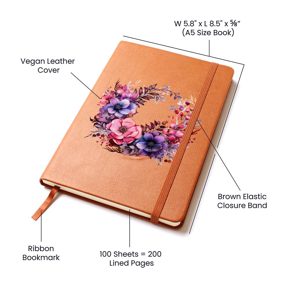 Floral Flower Wreath 028 - Vegan Leather Journal