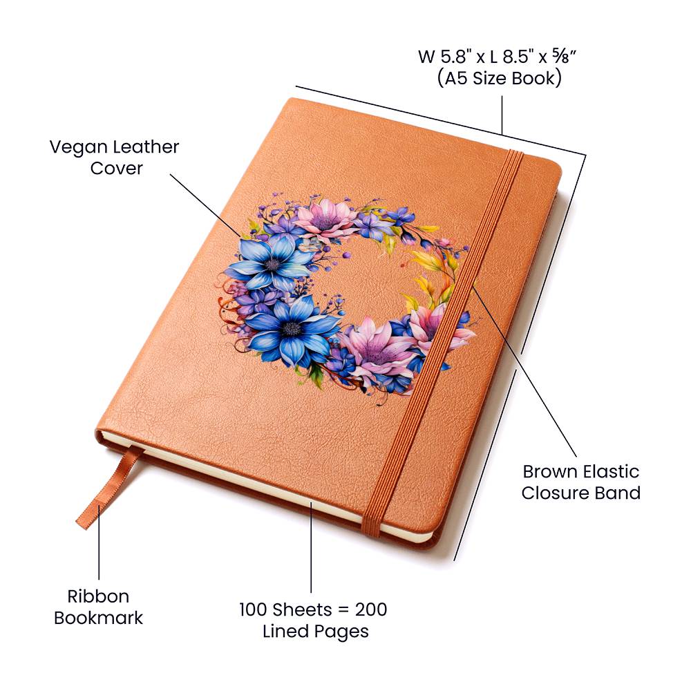 Floral Flower Wreath 131 - Vegan Leather Journal