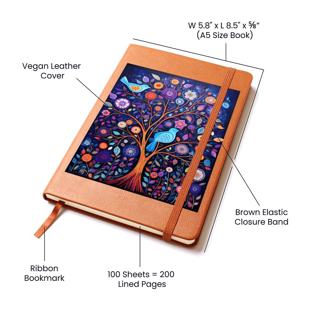Birds And Floral Design 101 - Vegan Leather Journal