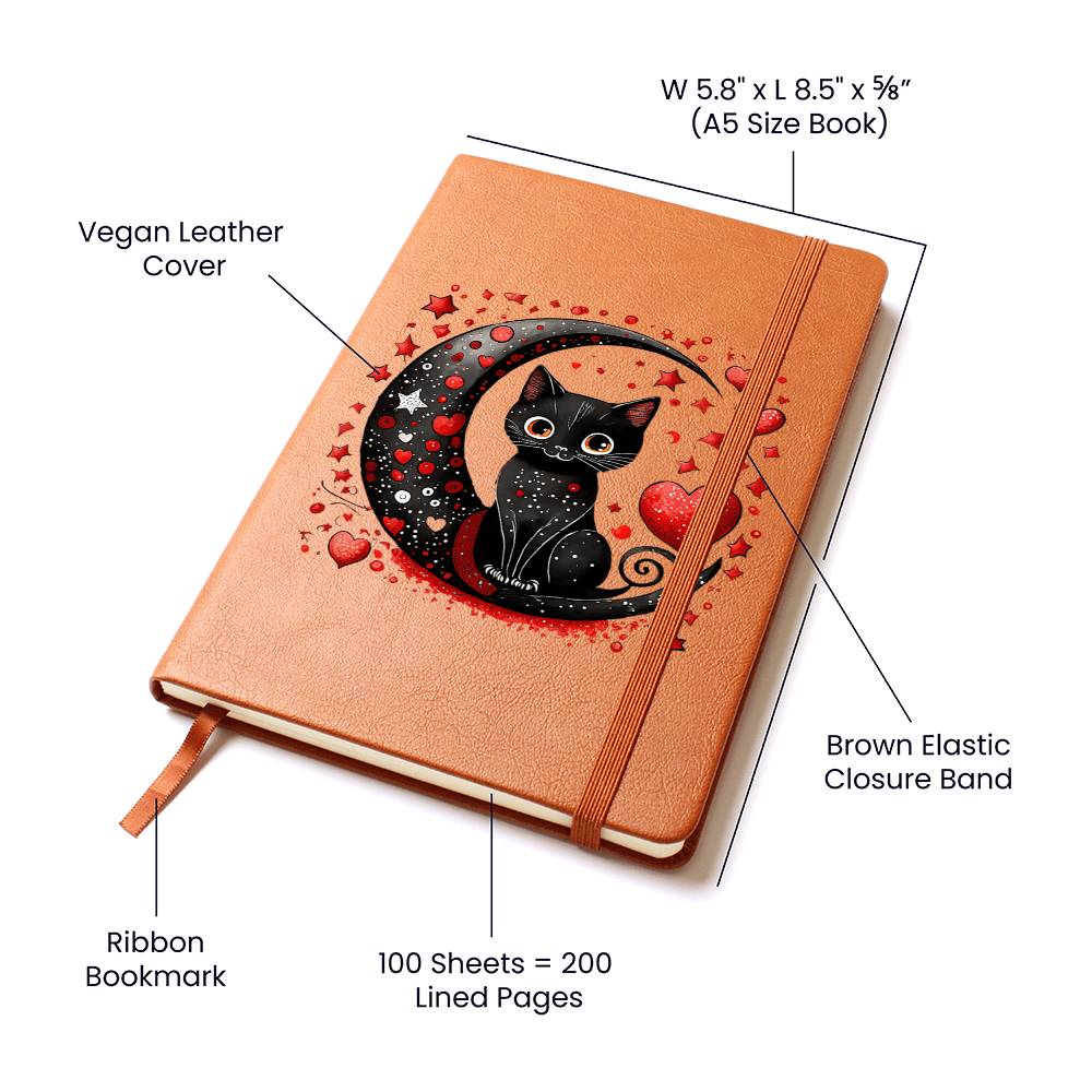 Valentine's Day Black Cat 052 - Vegan Leather Journal