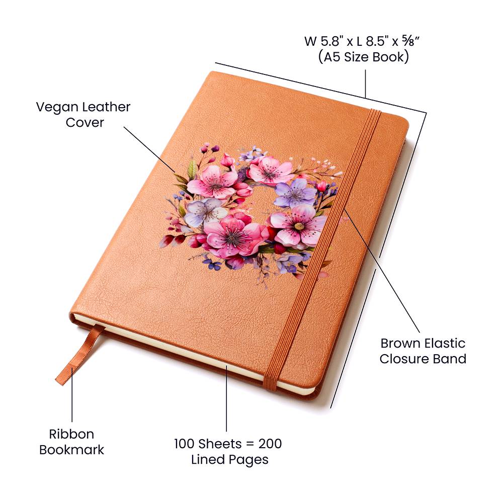 Floral Flower Wreath 050 - Vegan Leather Journal
