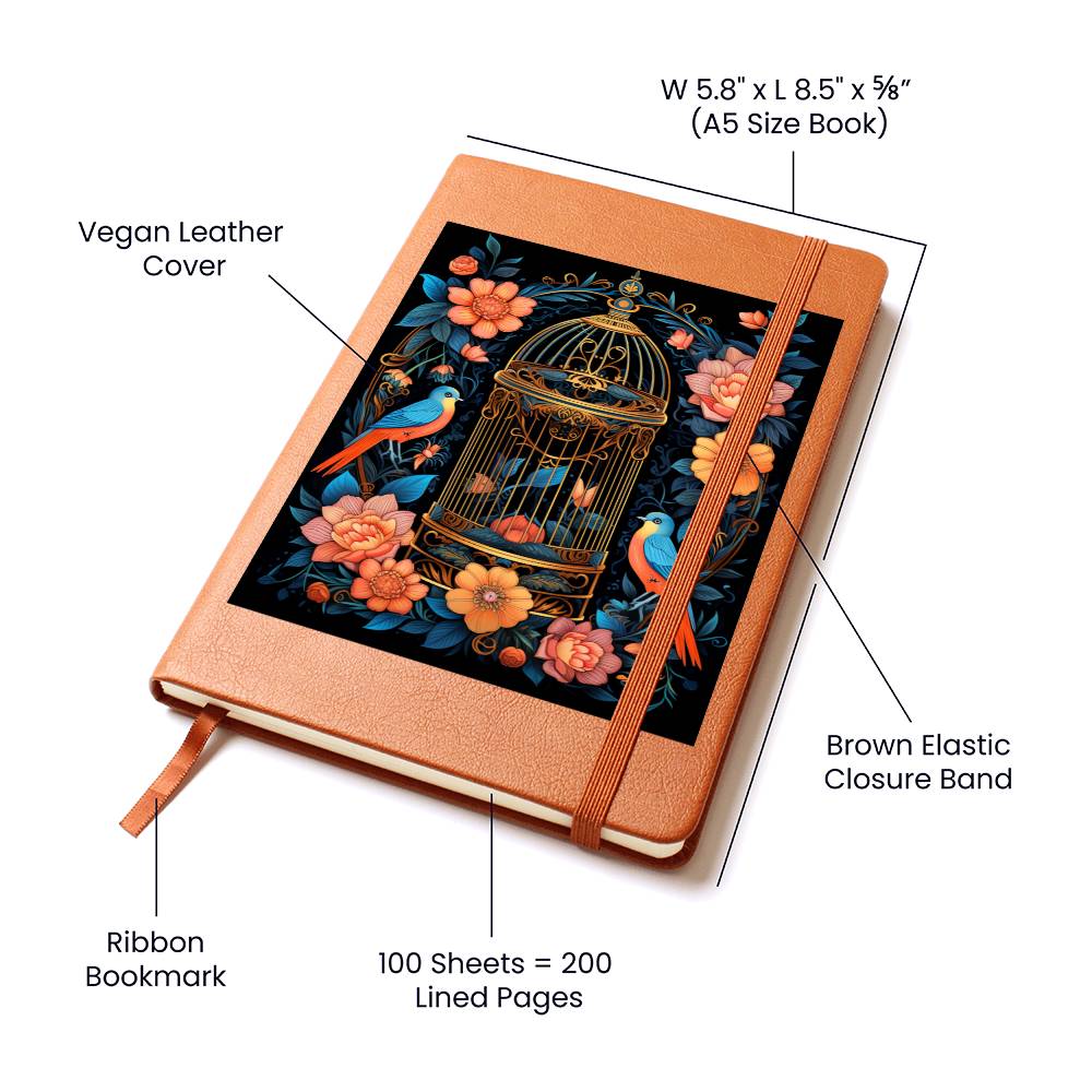 Birds And Floral Design 150 - Vegan Leather Journal