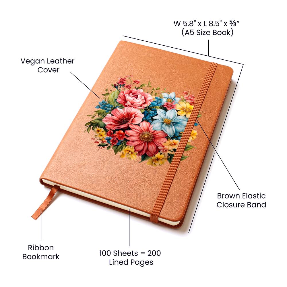 Floral Flower Wreath 059 - Vegan Leather Journal