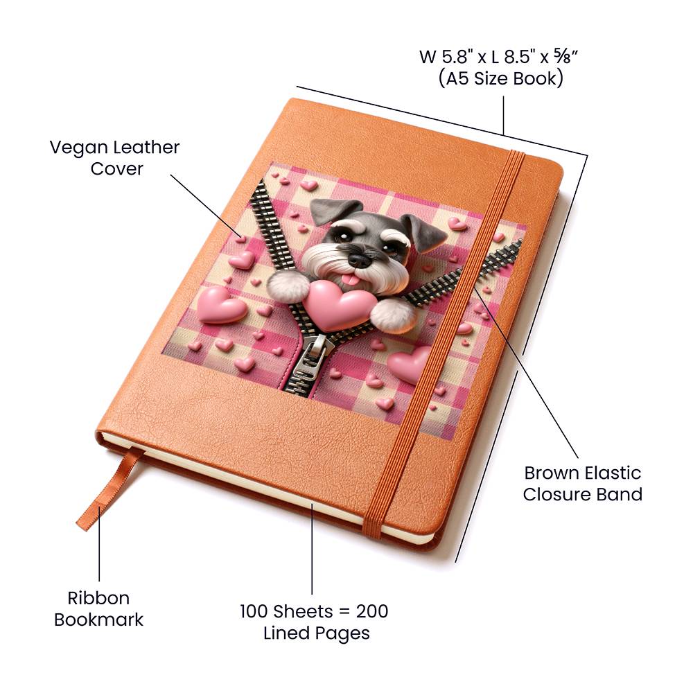 Valentine's Day Dog And Zipper 003 - Vegan Leather Journal