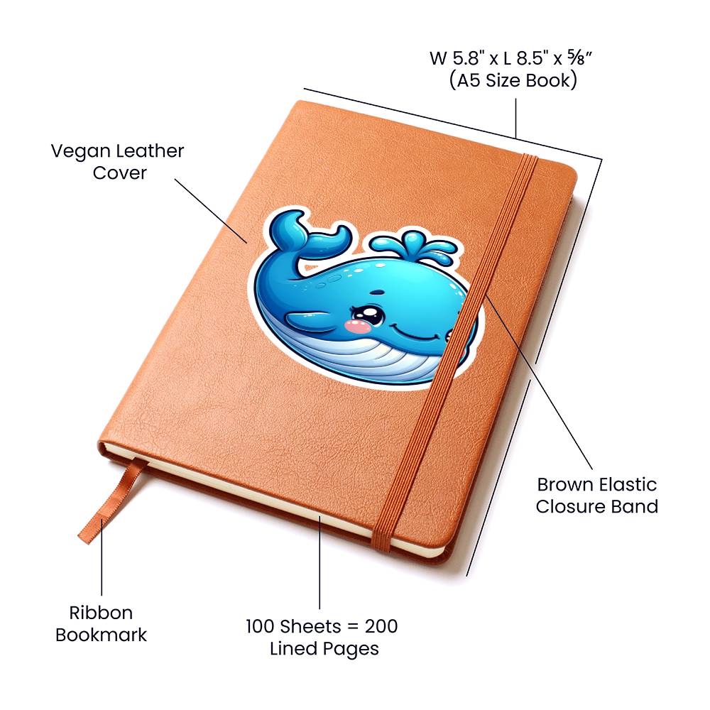 Cute Blue whale sticker 15 - Vegan Leather Journal