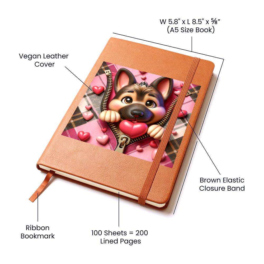 Valentine's Day Dog And Zipper 017 - Vegan Leather Journal