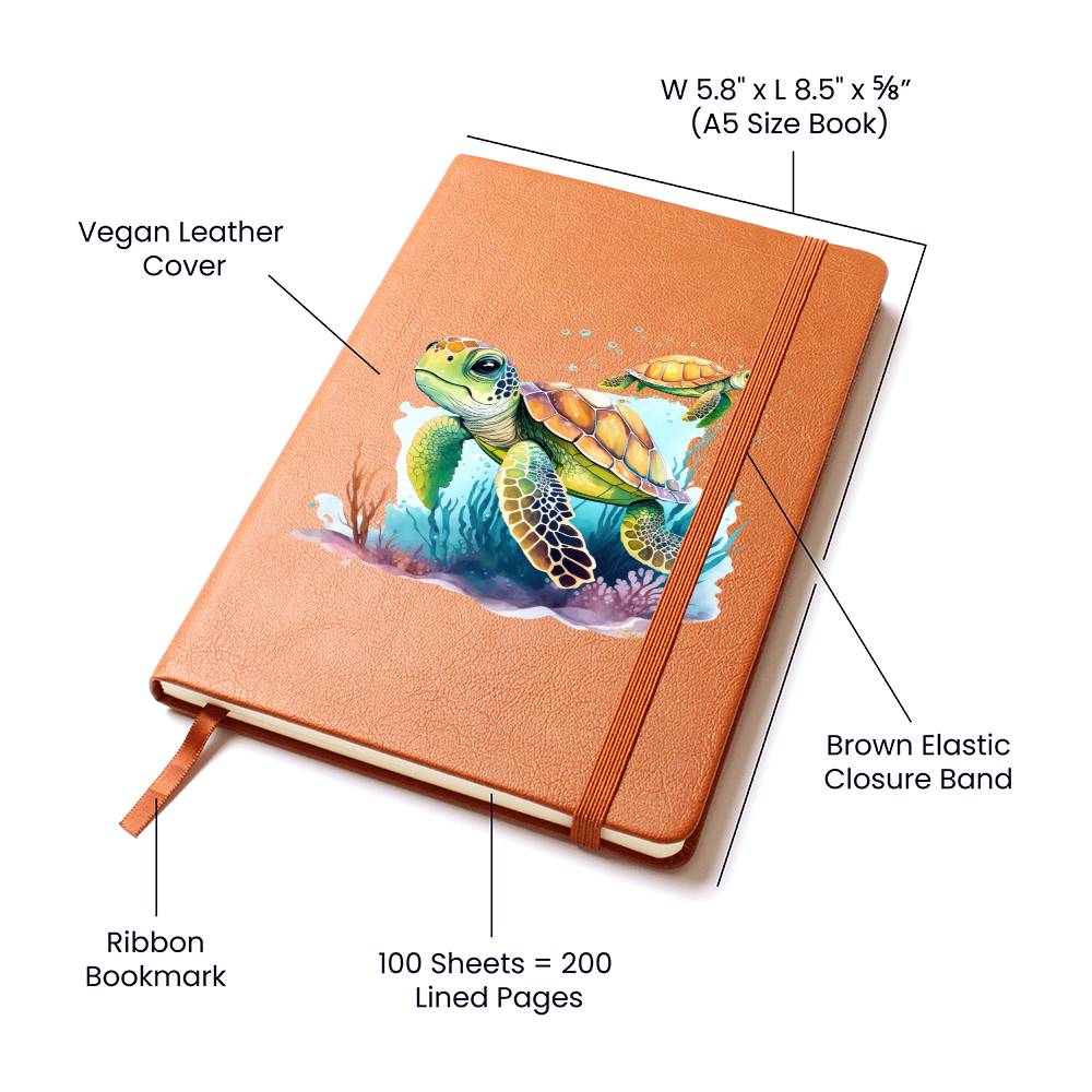 Cute Sea Turtle 008 - Vegan Leather Journal