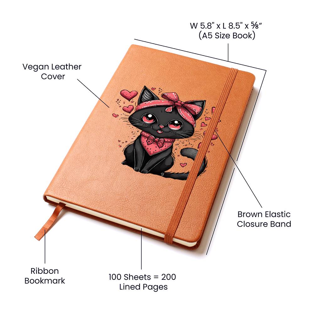 Valentine's Day Black Cat 048 - Vegan Leather Journal