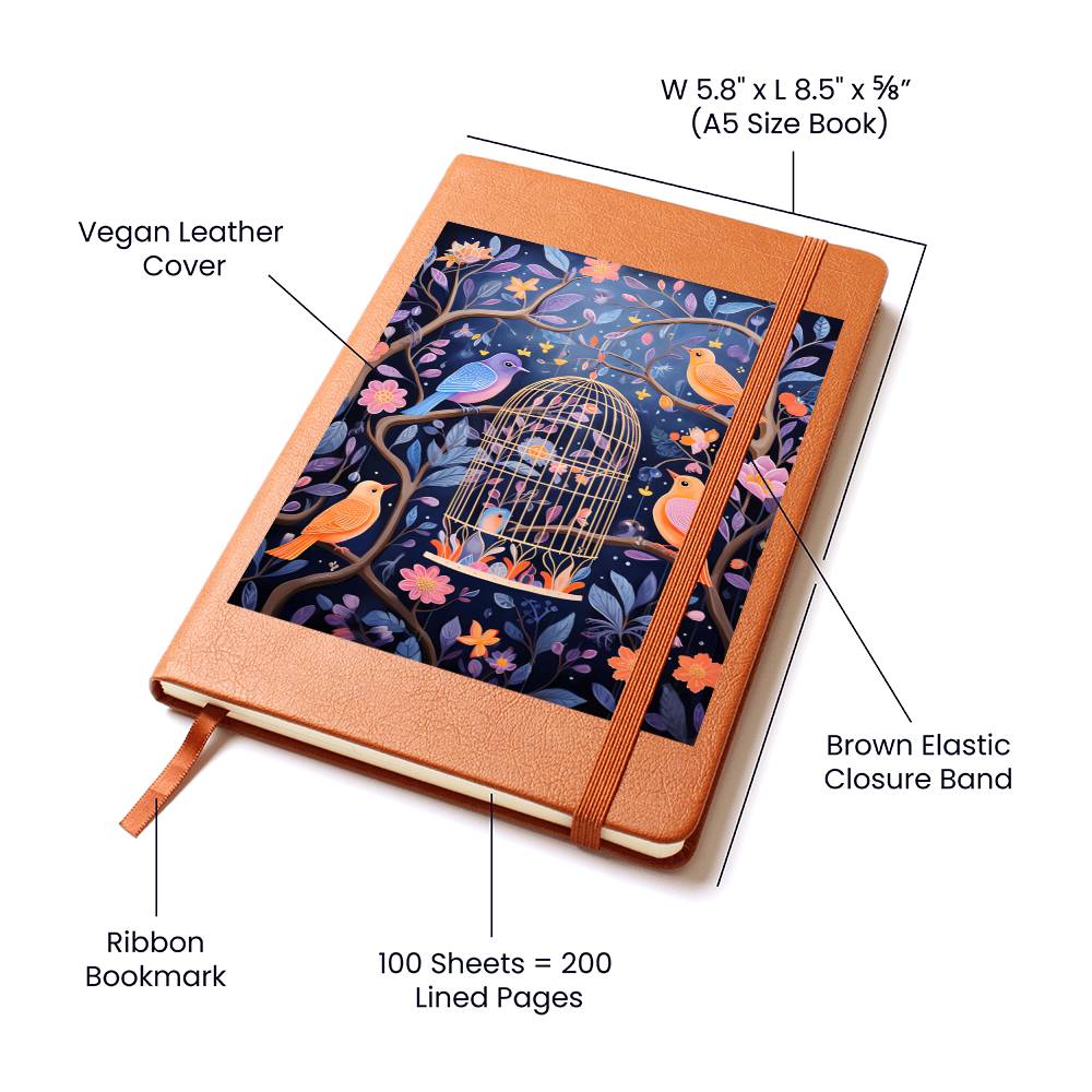 Birds And Floral Design 178 - Vegan Leather Journal
