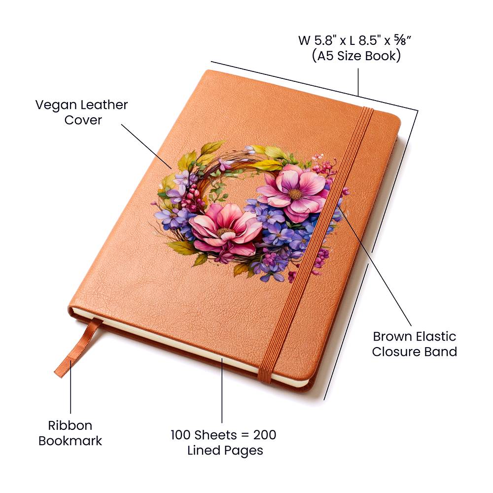 Floral Flower Wreath 099 - Vegan Leather Journal