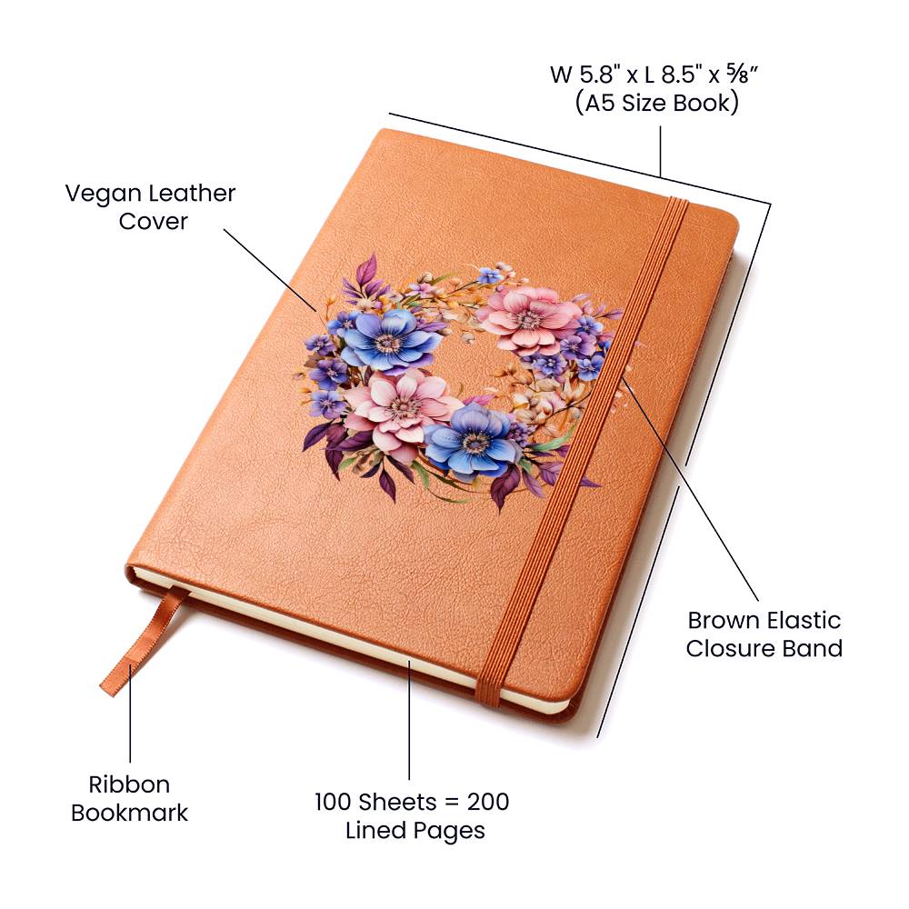 Floral Flower Wreath 121 - Vegan Leather Journal