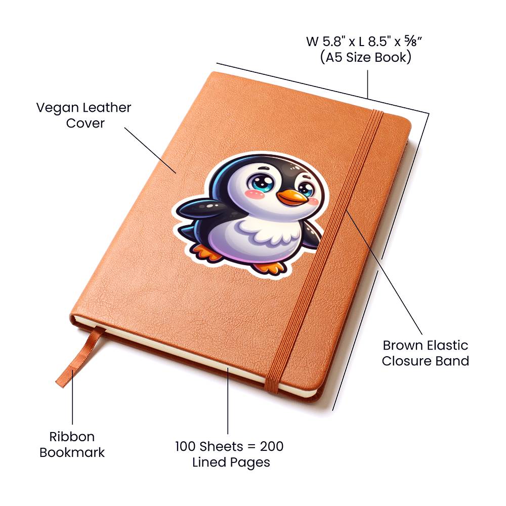 Cute Penguin sticker 123 - Vegan Leather Journal