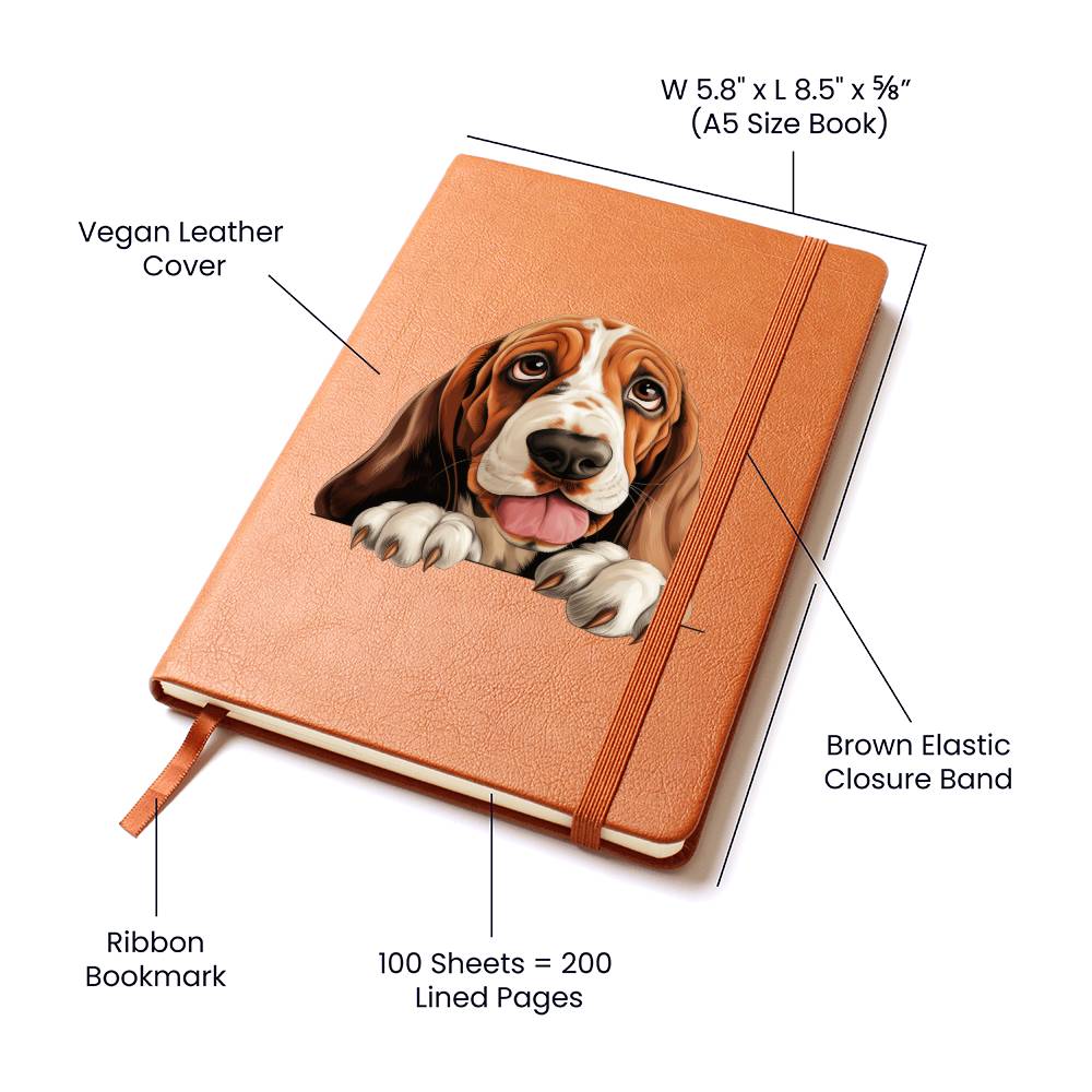 Basset Hound Peeking - Vegan Leather Journal