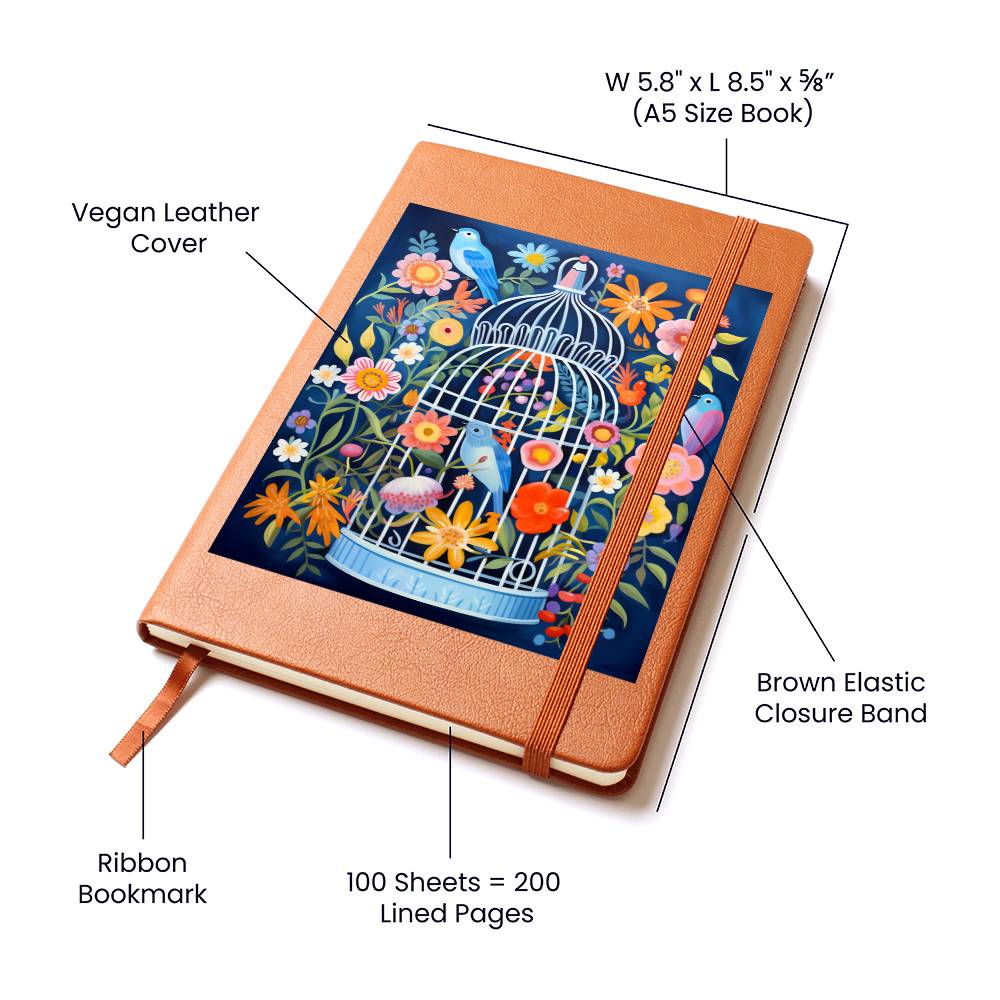 Birds And Floral Design 099 - Vegan Leather Journal