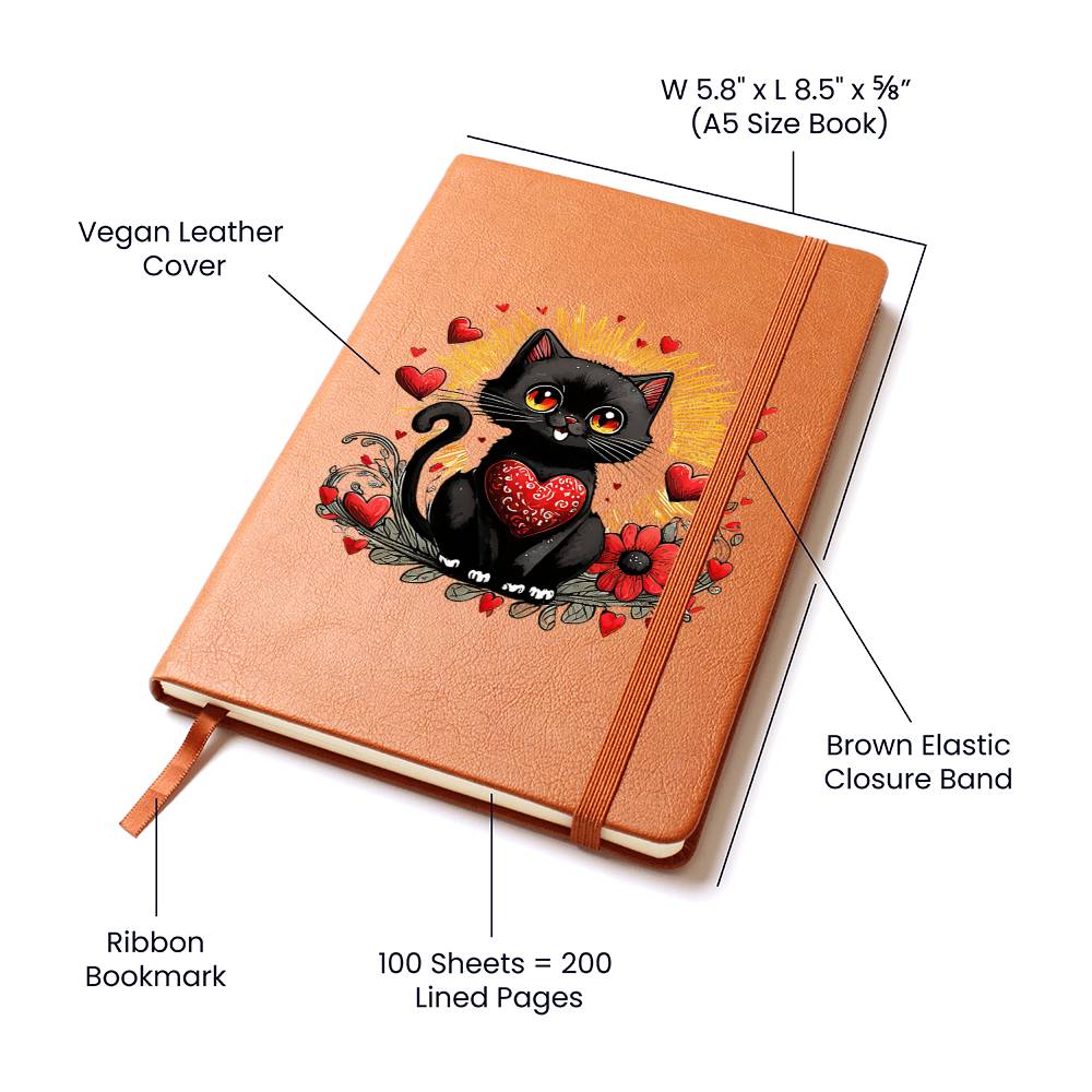 Valentine's Day Black Cat 064 - Vegan Leather Journal