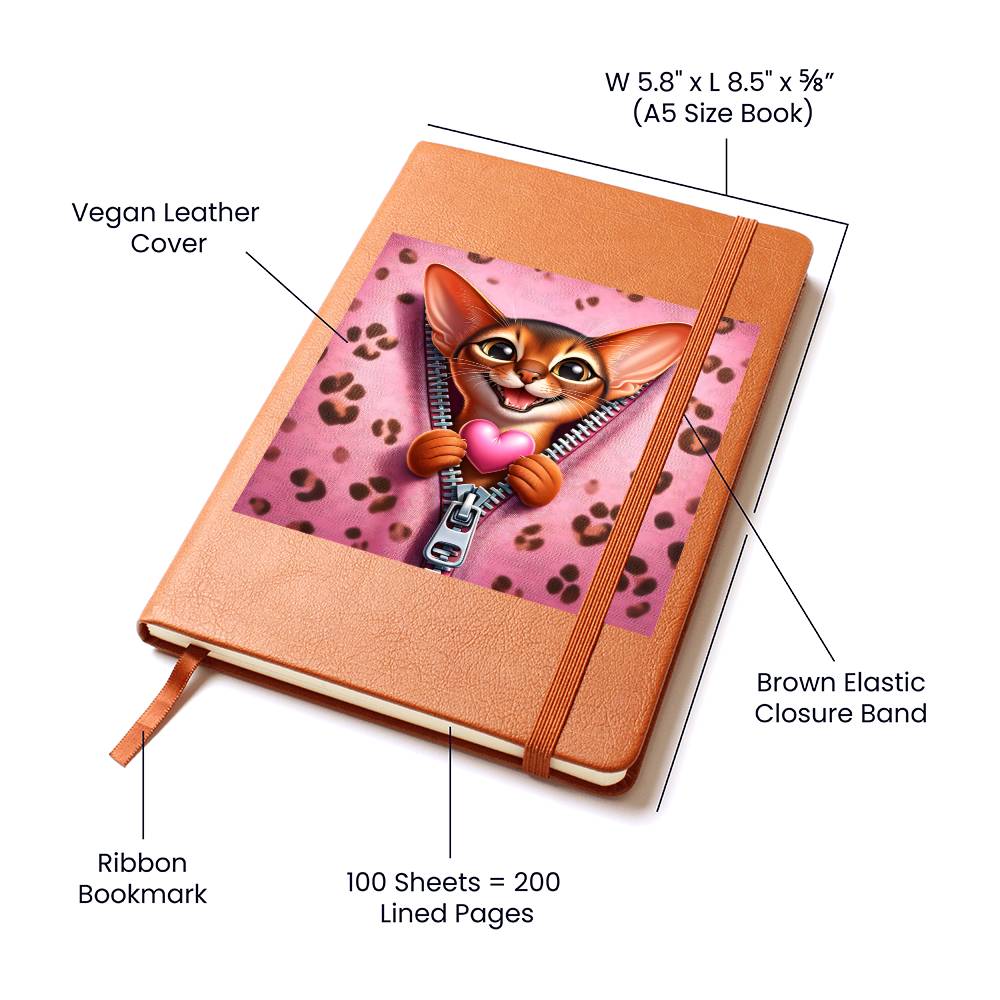Valentine's Day Cat And Zipper 023 - Vegan Leather Journal