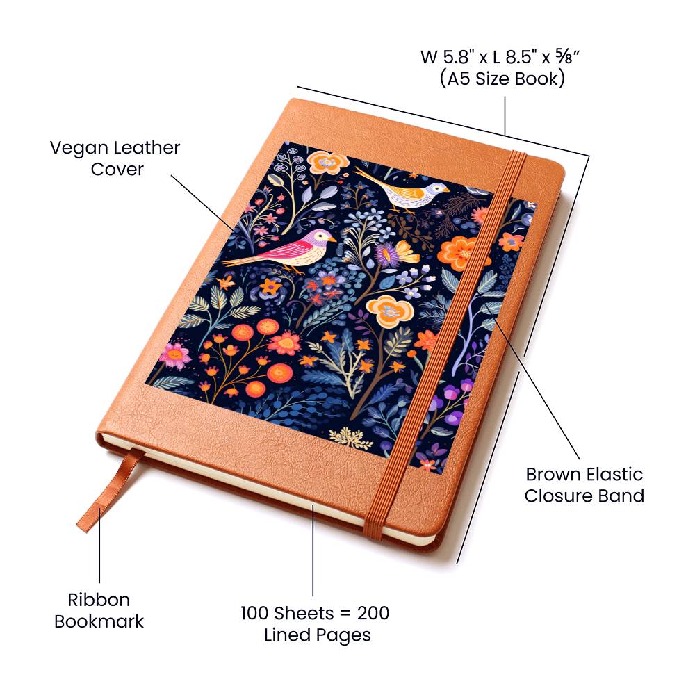 Birds And Floral Design 123 - Vegan Leather Journal