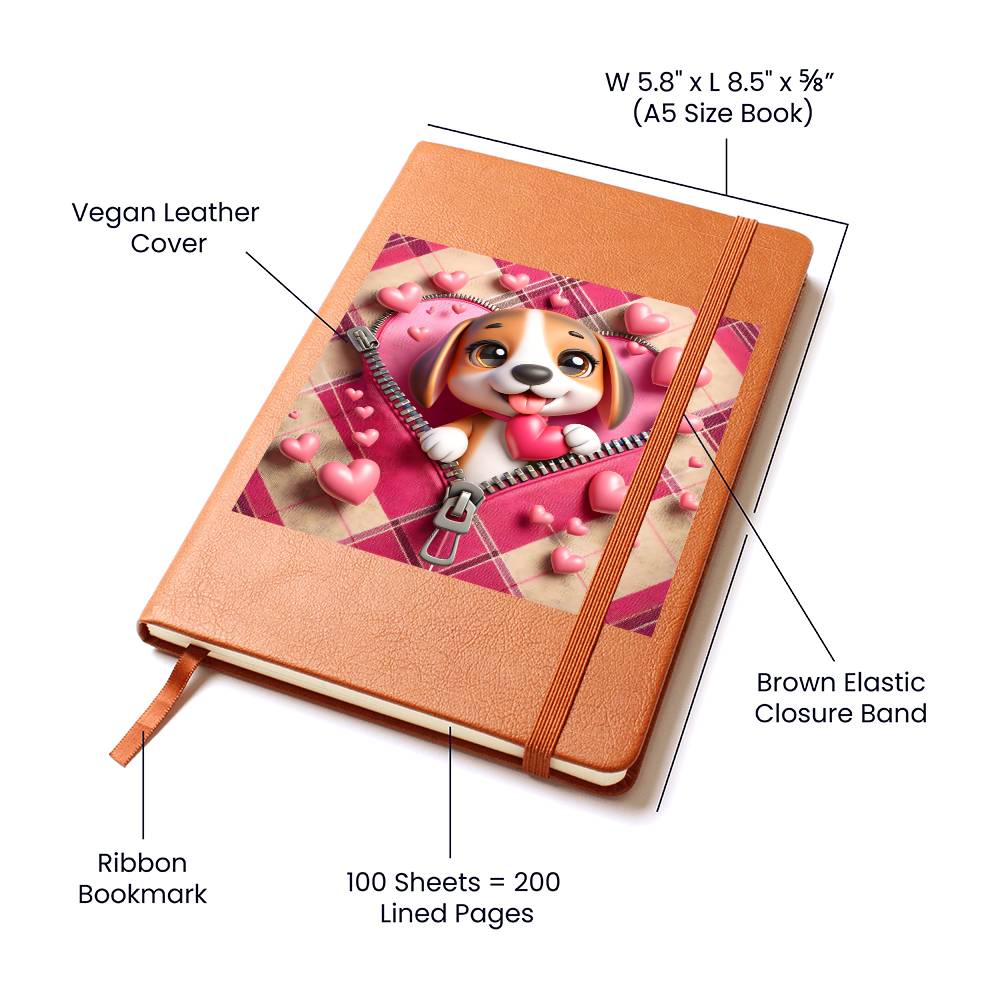 Valentine's Day Dog And Zipper 011 - Vegan Leather Journal
