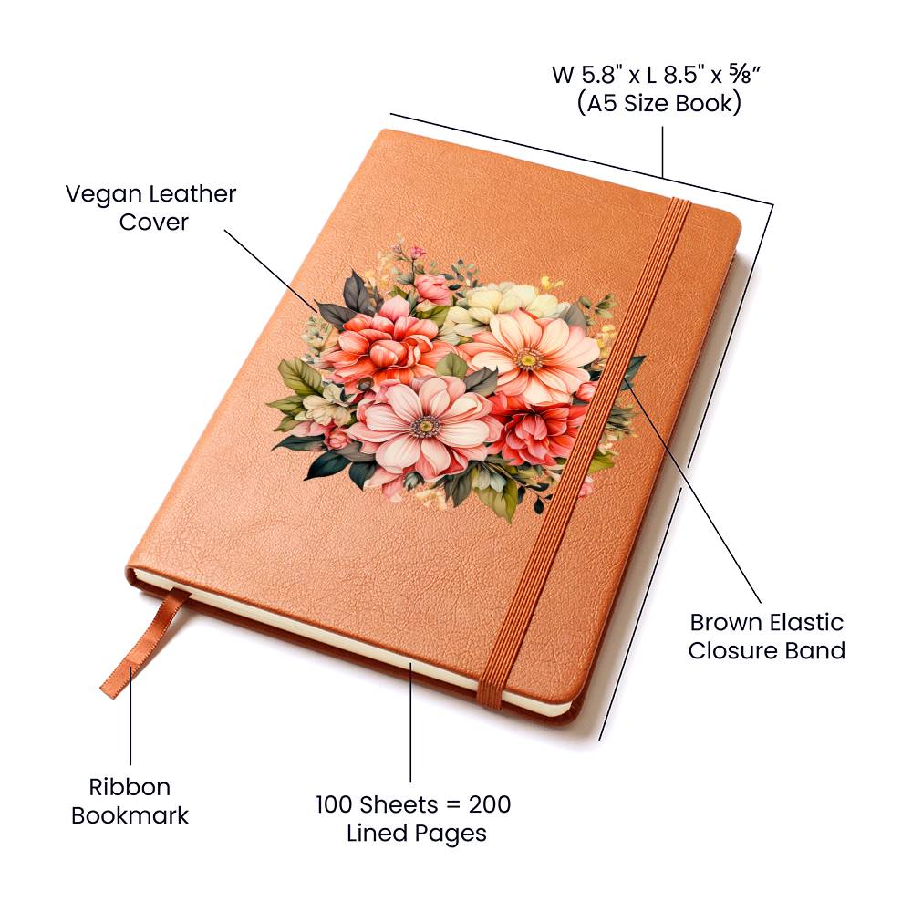 Floral Flower Wreath 005 - Vegan Leather Journal