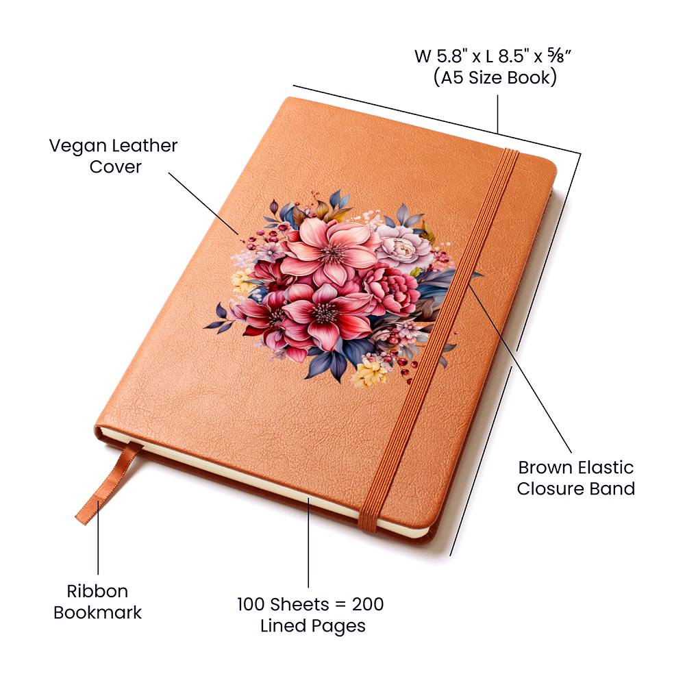 Floral Flower Wreath 110 - Vegan Leather Journal