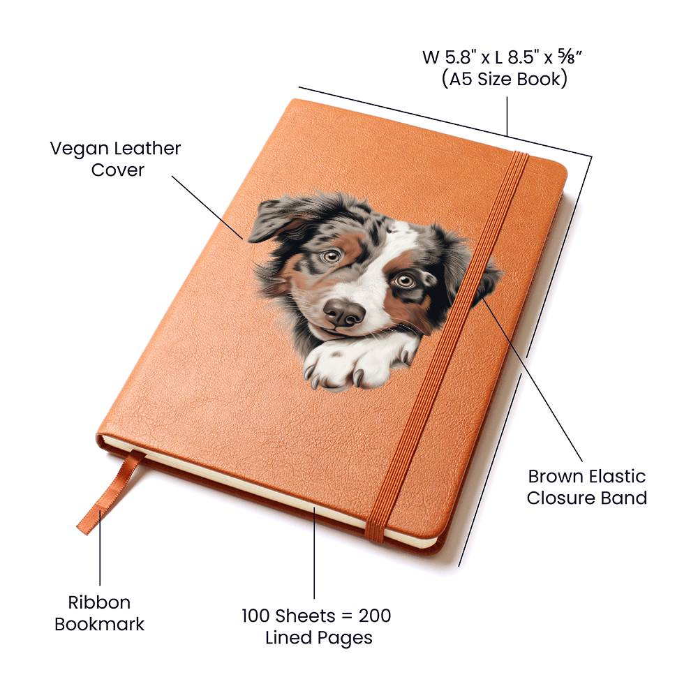 Australian Shepherd Peeking - Vegan Leather Journal