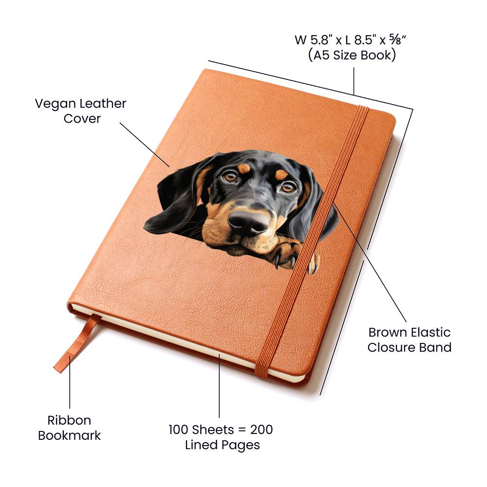 Black and Tan Coonhound Peeking - Vegan Leather Journal