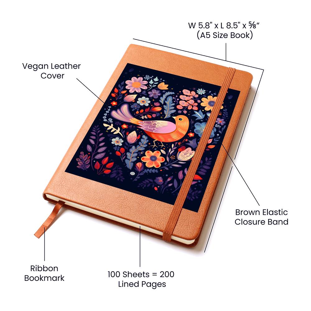 Birds And Floral Design 115 - Vegan Leather Journal
