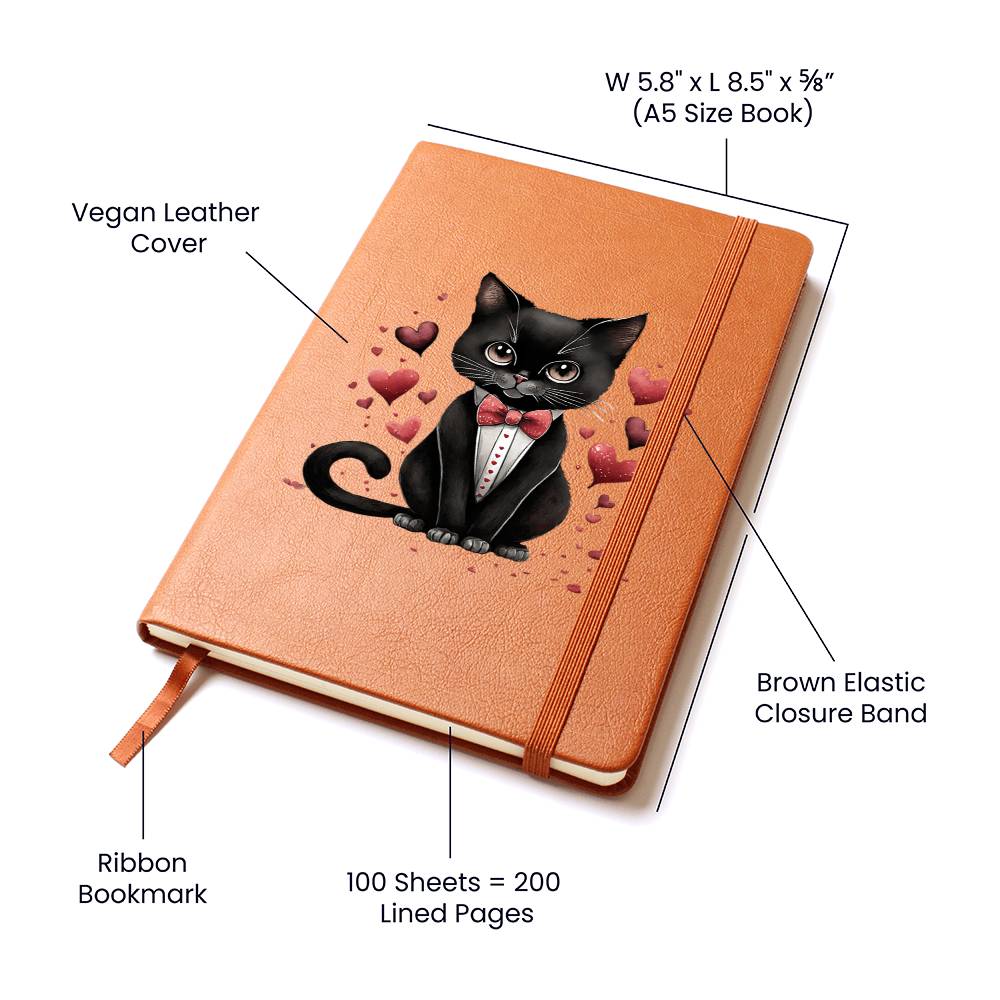 Valentine's Day Black Cat 055 - Vegan Leather Journal