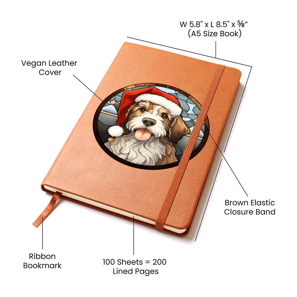 Dog Stained Glass Christmas Design 021 - Vegan Leather Journal