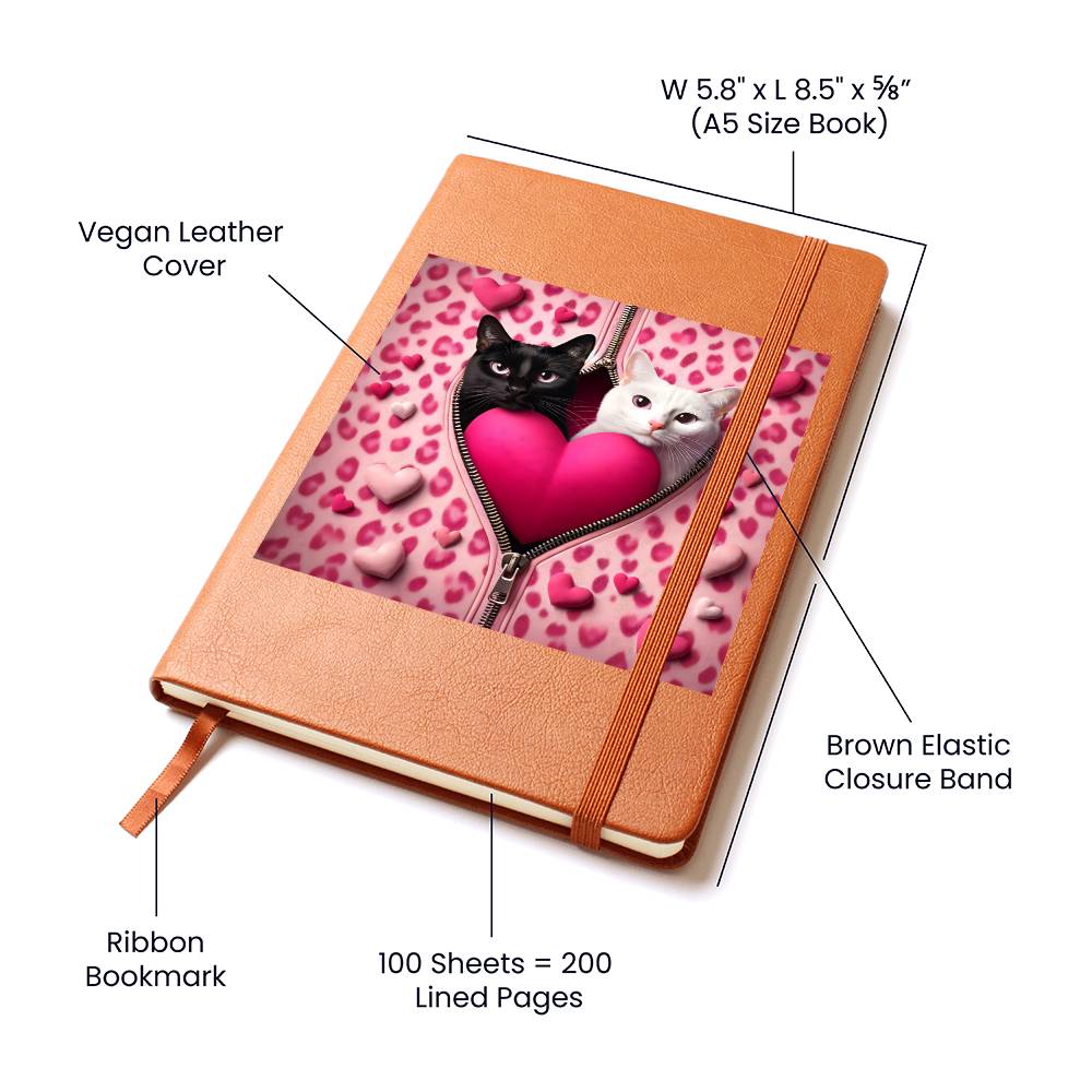 Valentine's Day Cat And Zipper 015 - Vegan Leather Journal