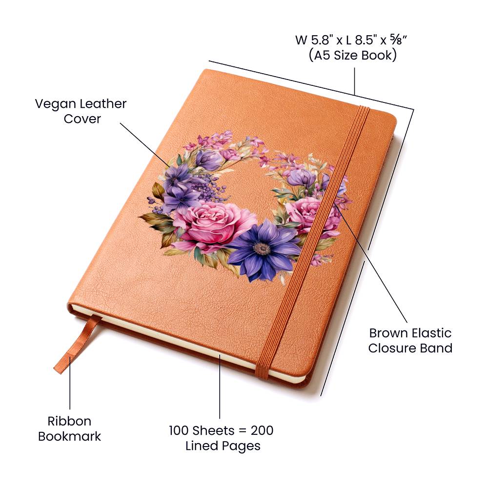 Floral Flower Wreath 003 - Vegan Leather Journal