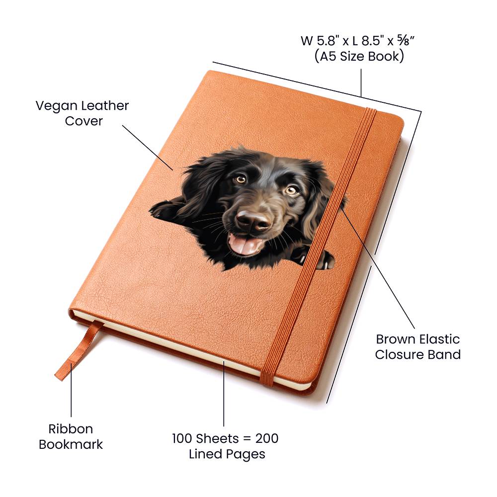 Flat-Coated Retriever Peeking - Vegan Leather Journal