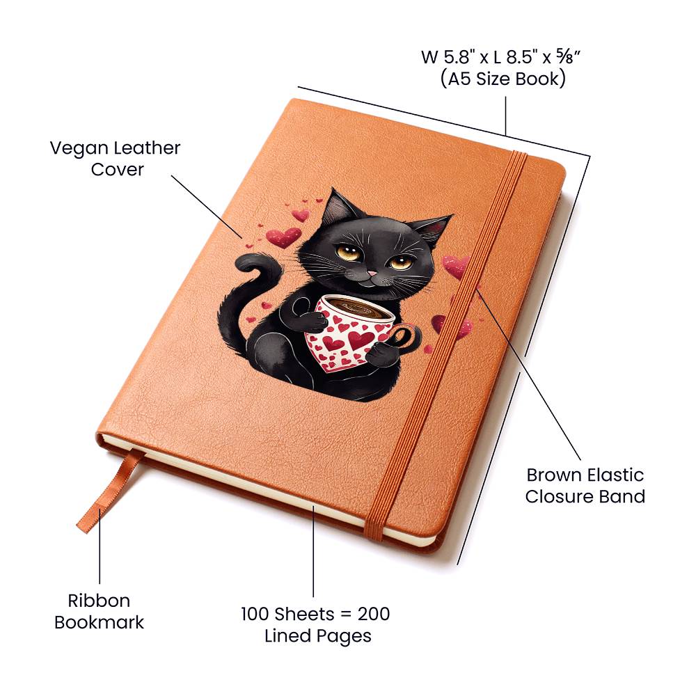 Valentine's Day Black Cat 053 - Vegan Leather Journal