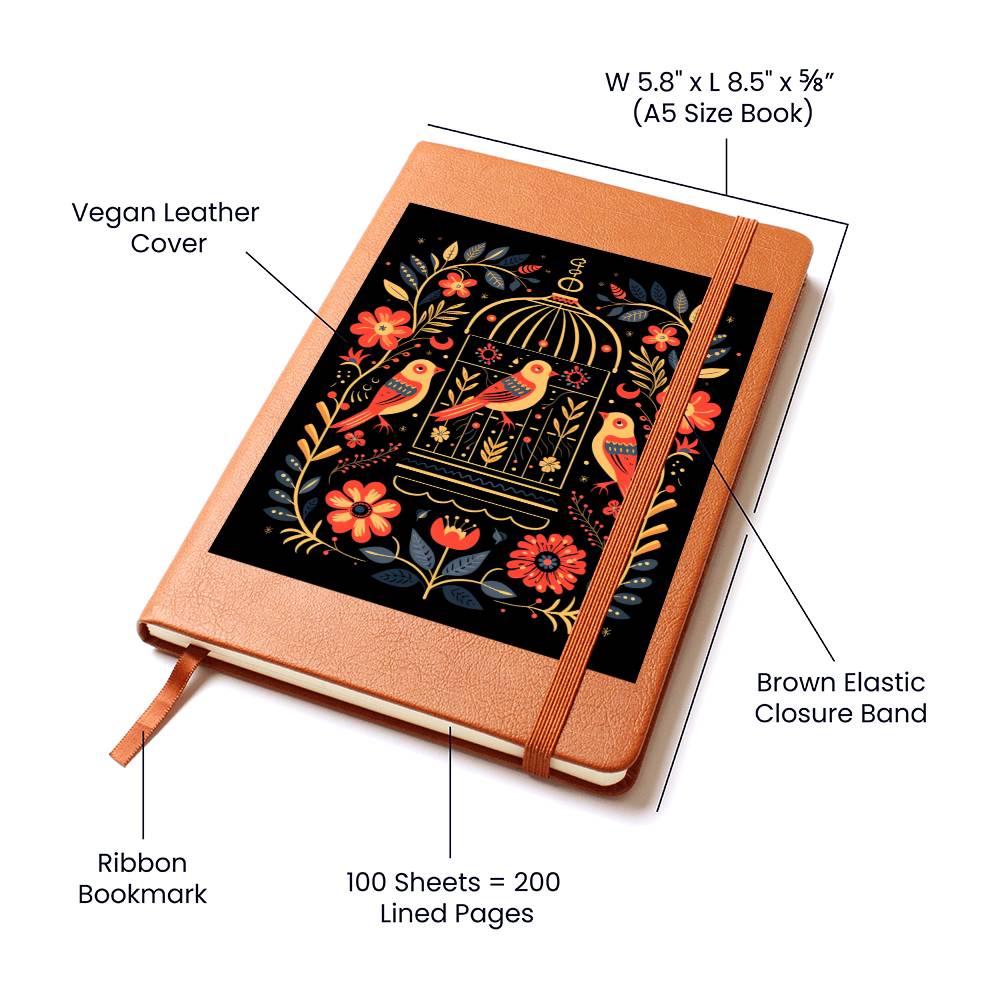 Birds And Floral Design 158 - Vegan Leather Journal