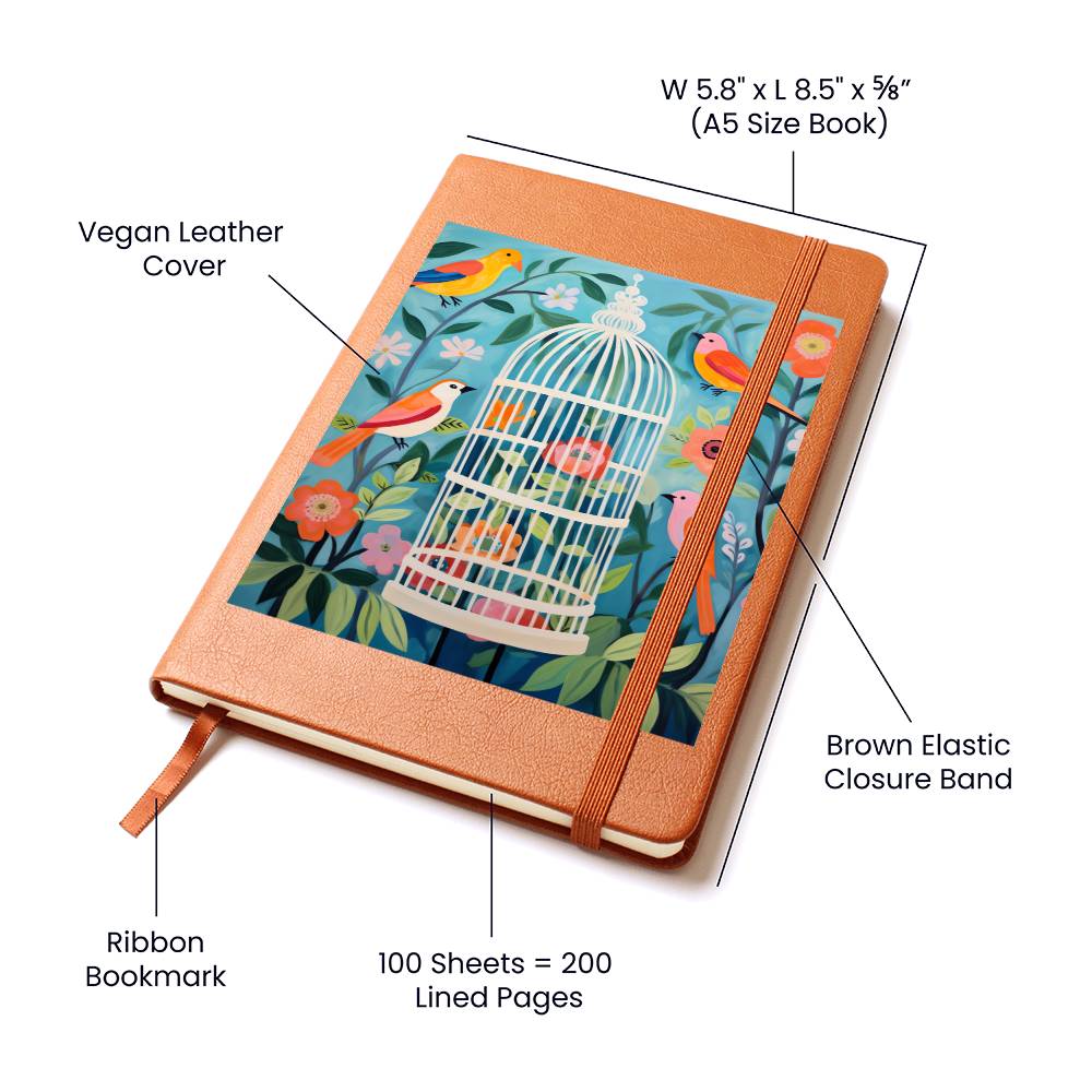 Birds And Floral Design 174 - Vegan Leather Journal