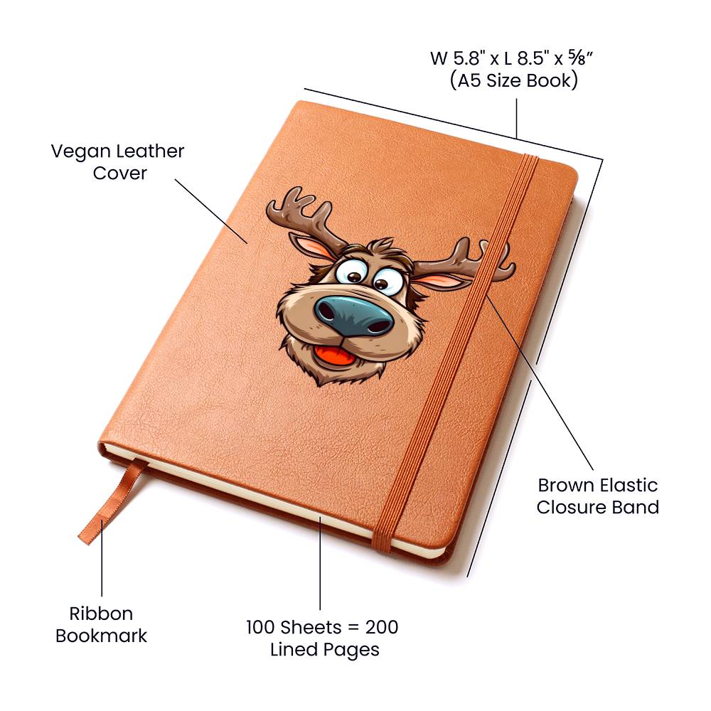 Funny Reindeer Face 02 - Vegan Leather Journal