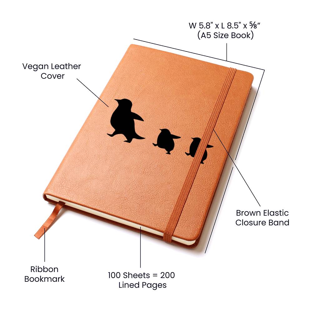 Mama Penguin With 2 Chicks - Vegan Leather Journal