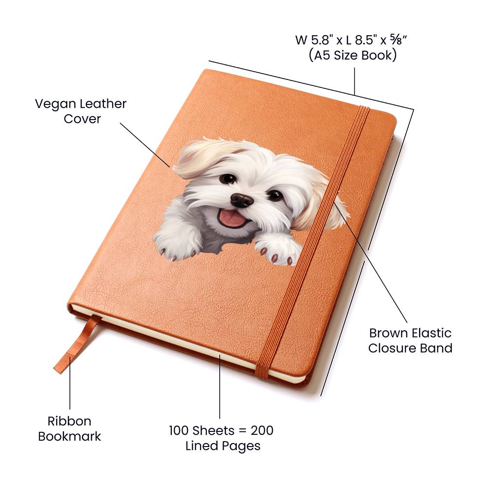 Maltese Peeking - Vegan Leather Journal