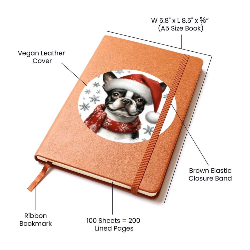 Christmas Dog - Boston Terrier - Vegan Leather Journal