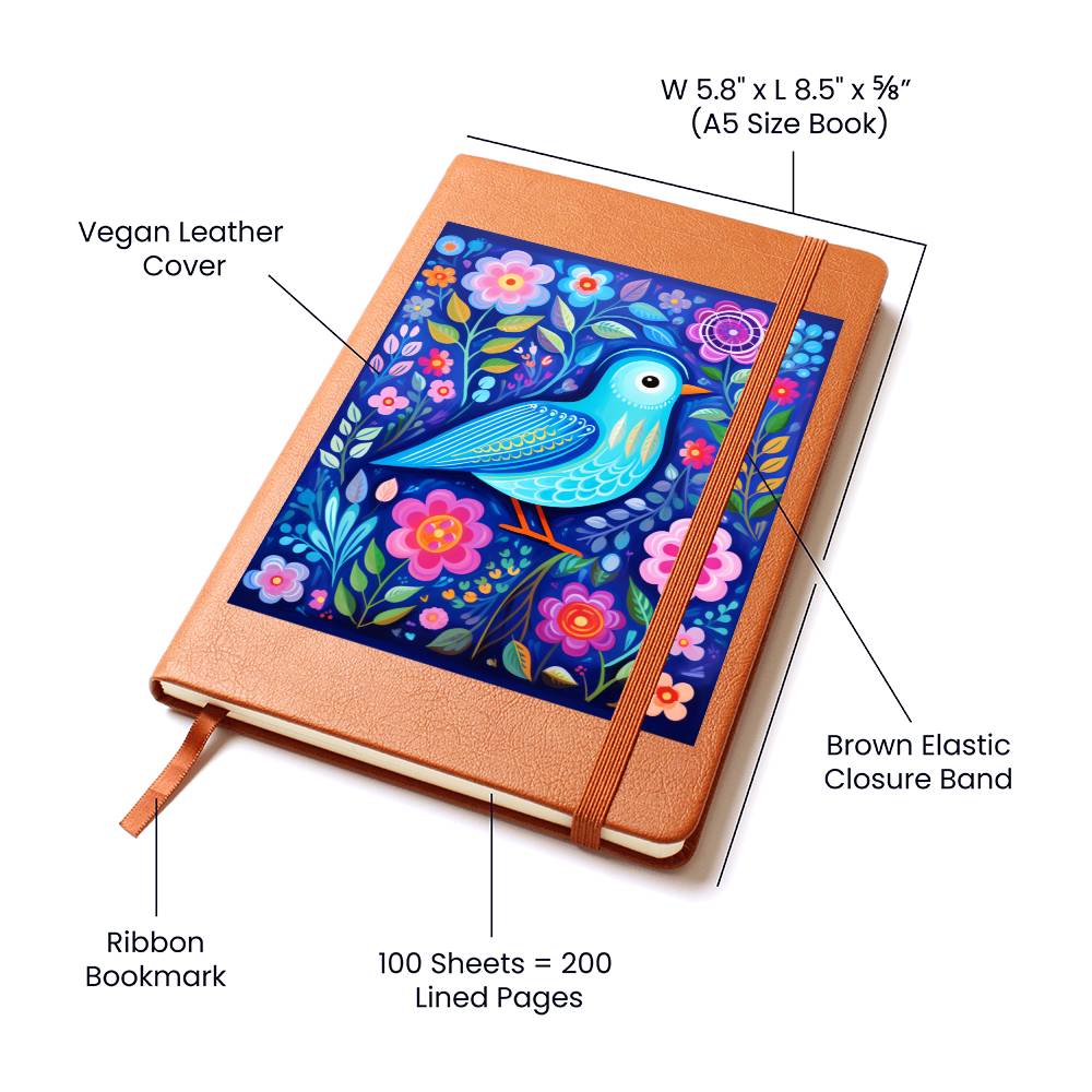 Birds And Floral Design 183 - Vegan Leather Journal