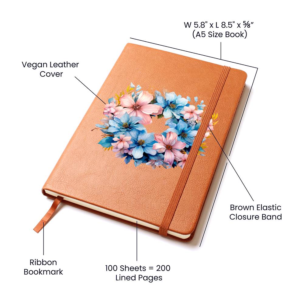 Floral Flower Wreath 053 - Vegan Leather Journal