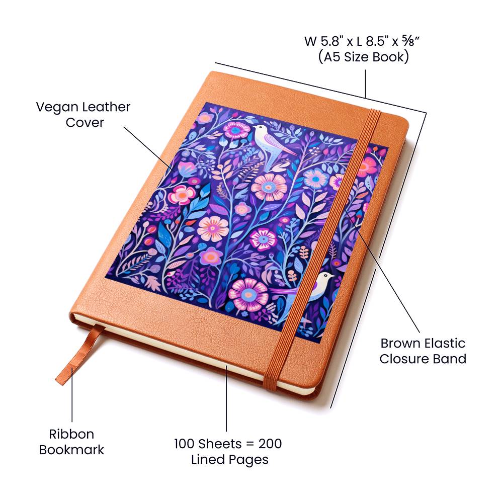 Birds And Floral Design 119 - Vegan Leather Journal