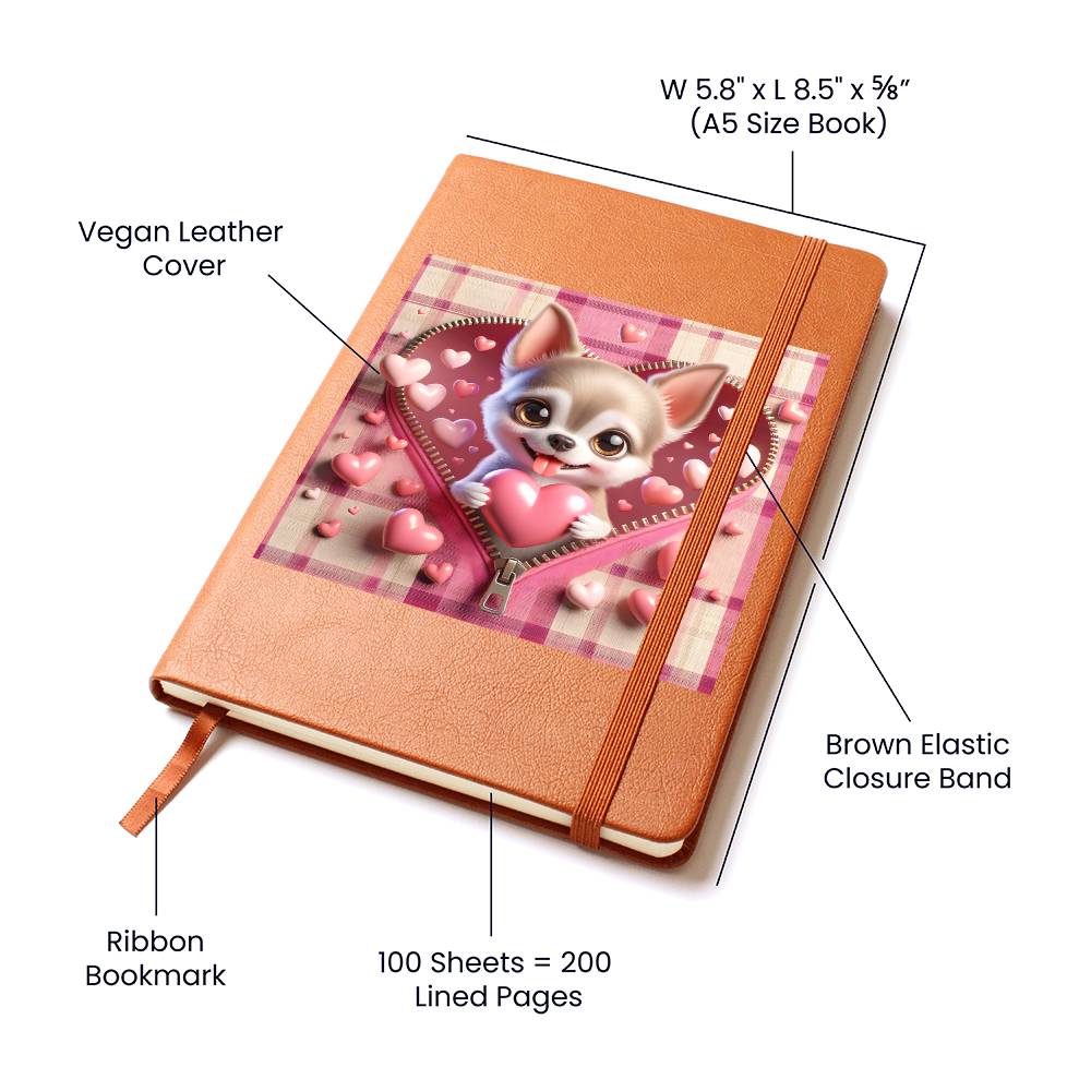 Valentine's Day Dog And Zipper 008 - Vegan Leather Journal
