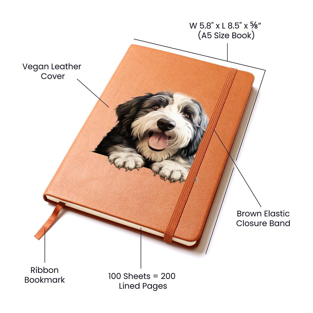 Old English Sheepdog Peeking - Vegan Leather Journal