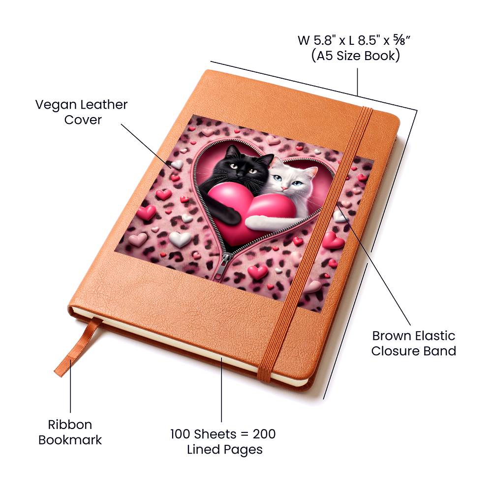 Valentine's Day Cat And Zipper 014 - Vegan Leather Journal